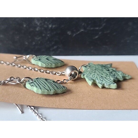 Multicolored Leaf Shaped Polymer Clay Jewelry Set, NEW - Picture 4 of 10